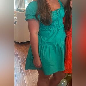 Skies are Blue: Vibrant Green Puff Sleeve Dress